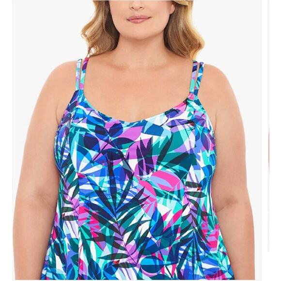 Swim Solutions Princess-Seam High-Low Swim Floral Tankini Prism Multi 20W - Picture 2 of 5